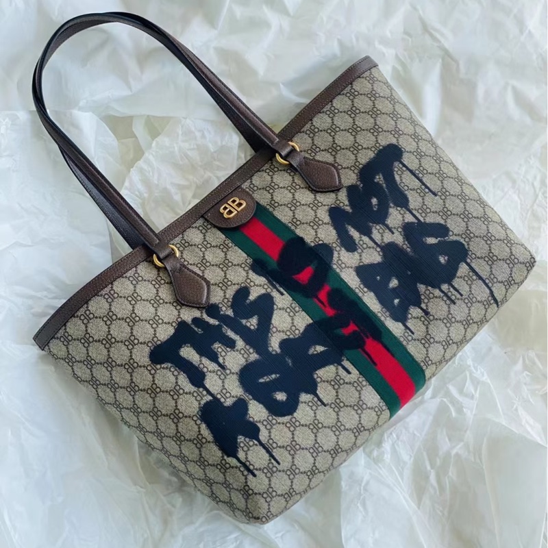 Balenciaga & Gucci • 限量聯名塗鴉老花托特包-0