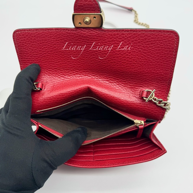 GUCCI 古馳 經典雙G金屬LOGO荔枝紋牛皮鏈帶WOC肩背包｜斜背包-6