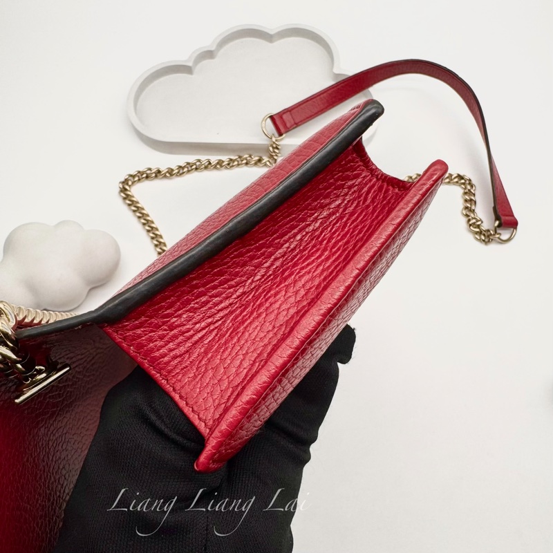 GUCCI 古馳 經典雙G金屬LOGO荔枝紋牛皮鏈帶WOC肩背包｜斜背包-8