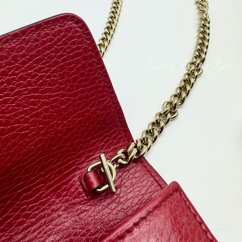 GUCCI 古馳 經典雙G金屬LOGO荔枝紋牛皮鏈帶WOC肩背包｜斜背包-12