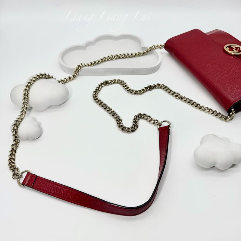 GUCCI 古馳 經典雙G金屬LOGO荔枝紋牛皮鏈帶WOC肩背包｜斜背包-13