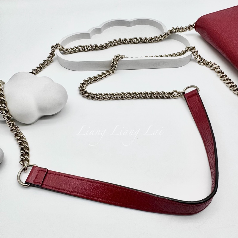 GUCCI 古馳 經典雙G金屬LOGO荔枝紋牛皮鏈帶WOC肩背包｜斜背包-14