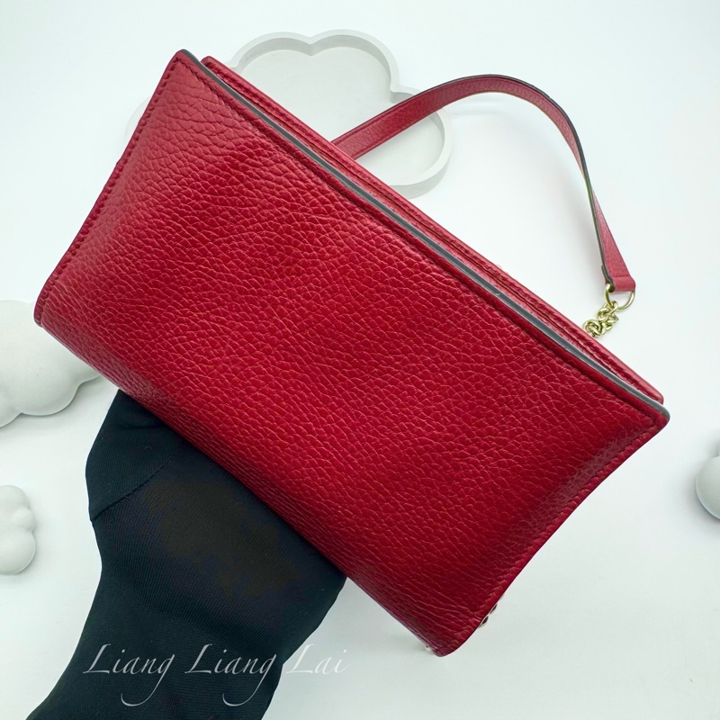 GUCCI 古馳 經典雙G金屬LOGO荔枝紋牛皮鏈帶WOC肩背包｜斜背包-18