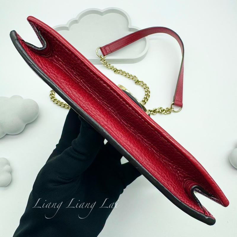 GUCCI 古馳 經典雙G金屬LOGO荔枝紋牛皮鏈帶WOC肩背包｜斜背包-20