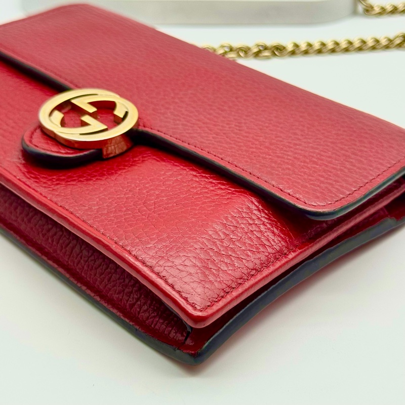 GUCCI 古馳 經典雙G金屬LOGO荔枝紋牛皮鏈帶WOC肩背包｜斜背包-28