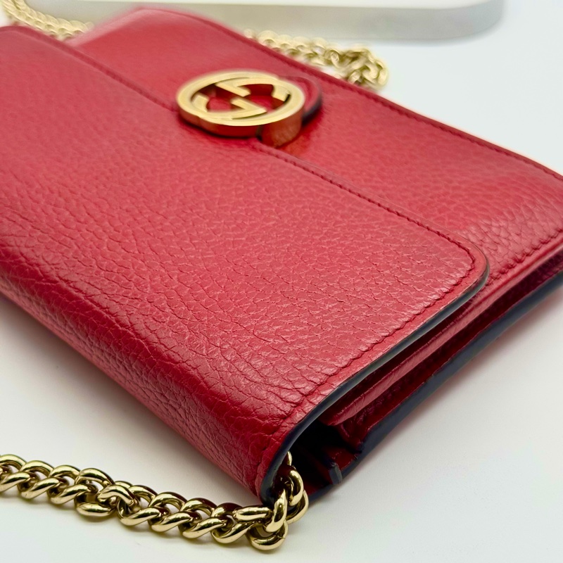 GUCCI 古馳 經典雙G金屬LOGO荔枝紋牛皮鏈帶WOC肩背包｜斜背包-29