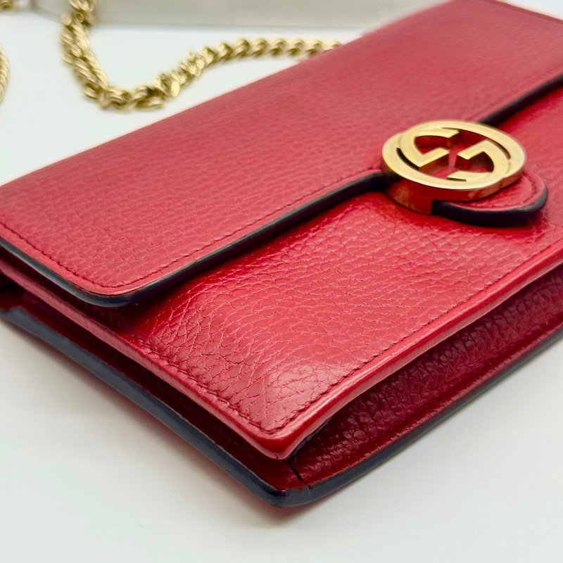 GUCCI 古馳 經典雙G金屬LOGO荔枝紋牛皮鏈帶WOC肩背包｜斜背包-30