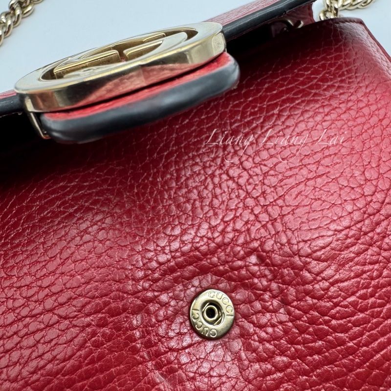 GUCCI 古馳 經典雙G金屬LOGO荔枝紋牛皮鏈帶WOC肩背包｜斜背包-31