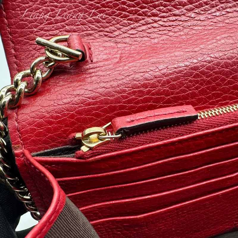 GUCCI 古馳 經典雙G金屬LOGO荔枝紋牛皮鏈帶WOC肩背包｜斜背包-37