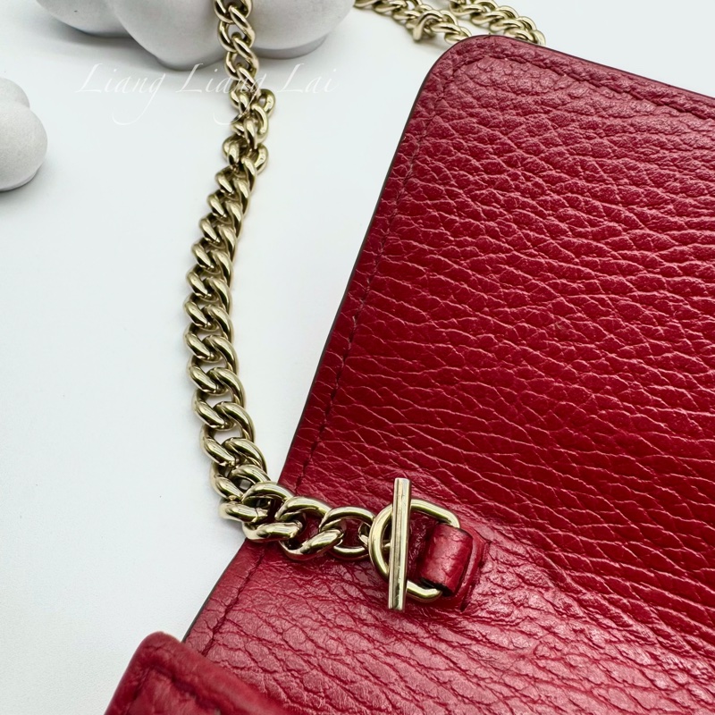 GUCCI 古馳 經典雙G金屬LOGO荔枝紋牛皮鏈帶WOC肩背包｜斜背包-38