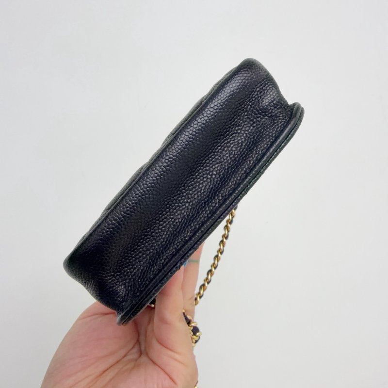 芯片款 香奈兒/Chanel 黑金荔枝皮手機包-7