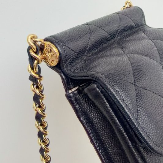 芯片款 香奈兒/Chanel 黑金荔枝皮手機包-9