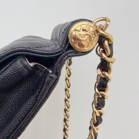 芯片款 香奈兒/Chanel 黑金荔枝皮手機包-10