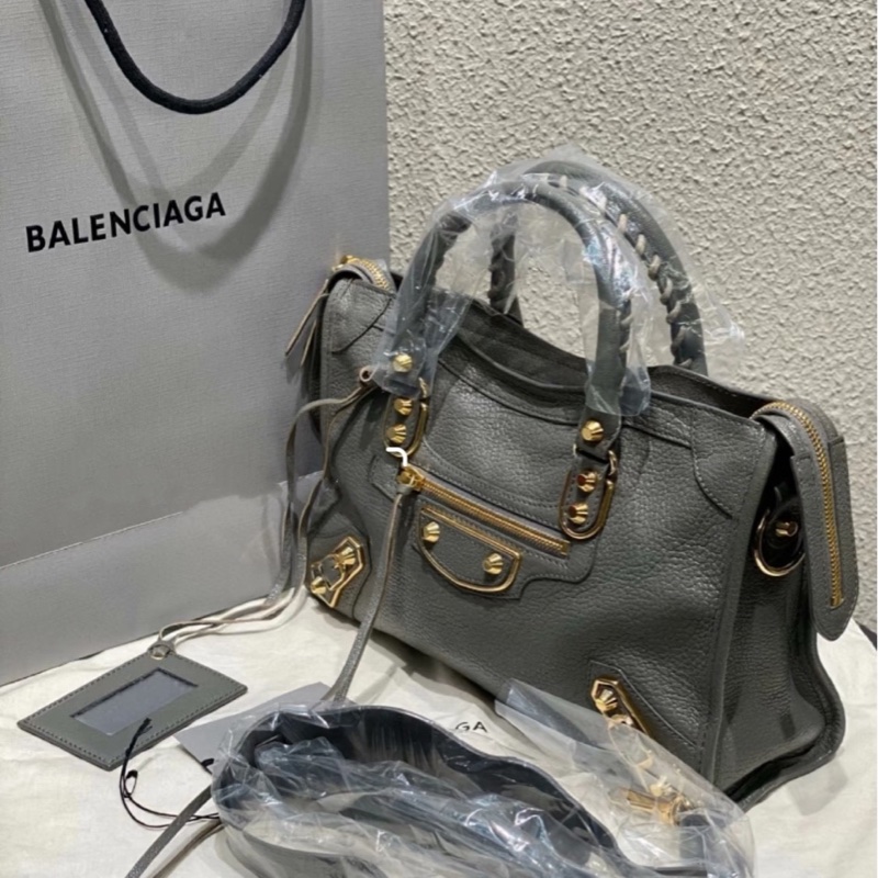 Balenciaga • City 經典水泥灰山羊皮金釦機車包 金釦-2