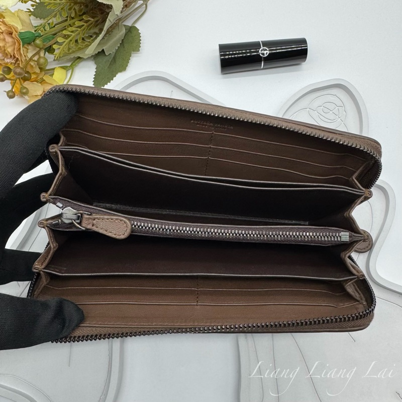 BOTTEGA VENETA BV經典小羊皮編織咖啡棕色拉鍊長夾-5