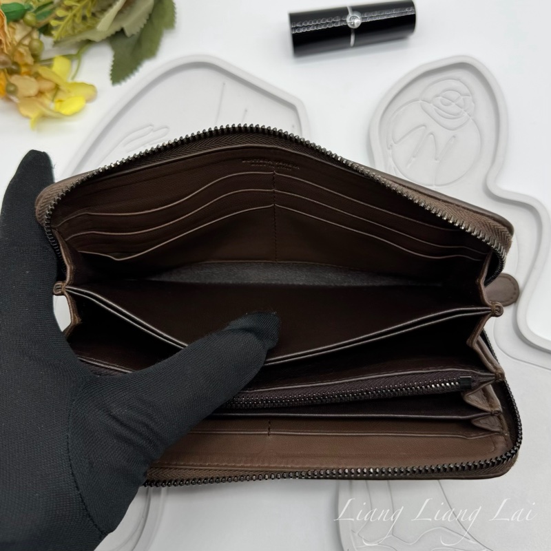 BOTTEGA VENETA BV經典小羊皮編織咖啡棕色拉鍊長夾-6