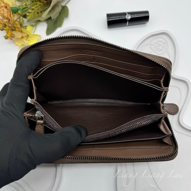 BOTTEGA VENETA BV經典小羊皮編織咖啡棕色拉鍊長夾-8