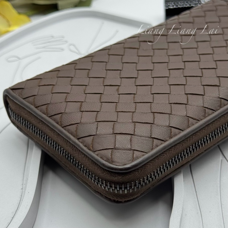 BOTTEGA VENETA BV經典小羊皮編織咖啡棕色拉鍊長夾-22