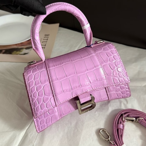 Balenciaga • Hourglass薰衣草紫鱷魚壓紋牛皮沙漏包銀釦 Xs