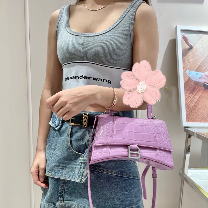 Balenciaga • Hourglass薰衣草紫鱷魚壓紋牛皮沙漏包銀釦 Xs-1