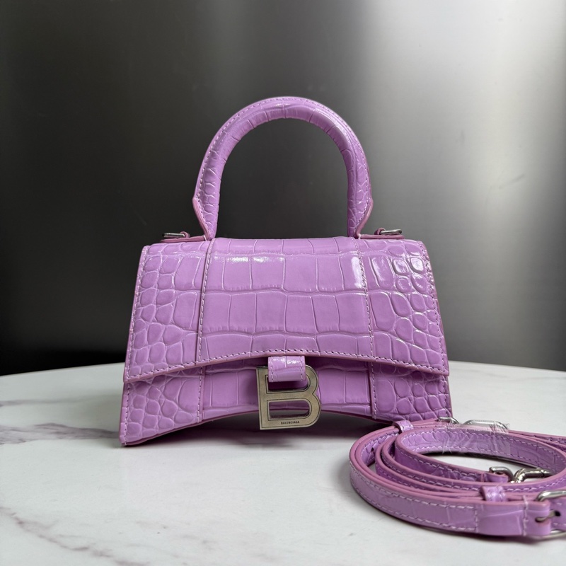 Balenciaga • Hourglass薰衣草紫鱷魚壓紋牛皮沙漏包銀釦 Xs-2