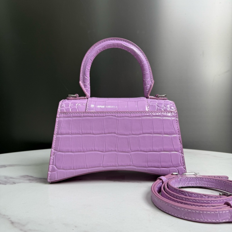 Balenciaga • Hourglass薰衣草紫鱷魚壓紋牛皮沙漏包銀釦 Xs-3