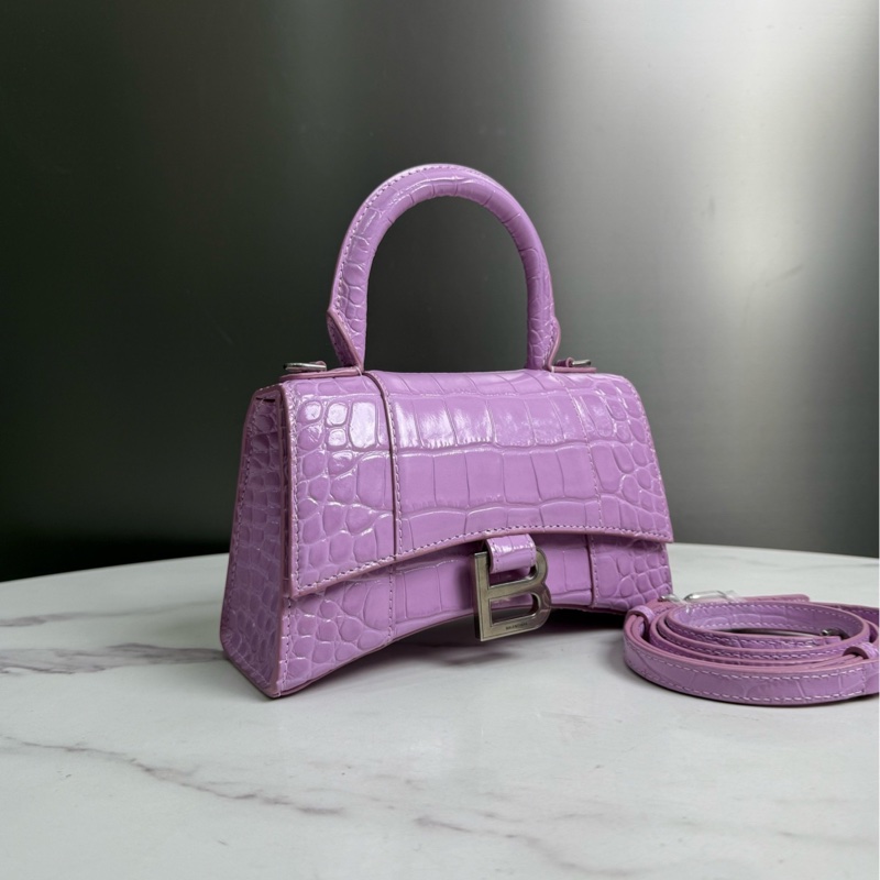Balenciaga • Hourglass薰衣草紫鱷魚壓紋牛皮沙漏包銀釦 Xs-4