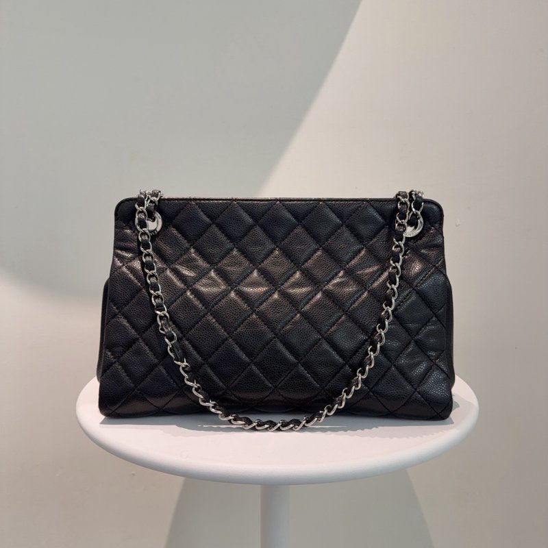 香奈兒/Chanel 黑銀荔枝皮tote鏈條包-1