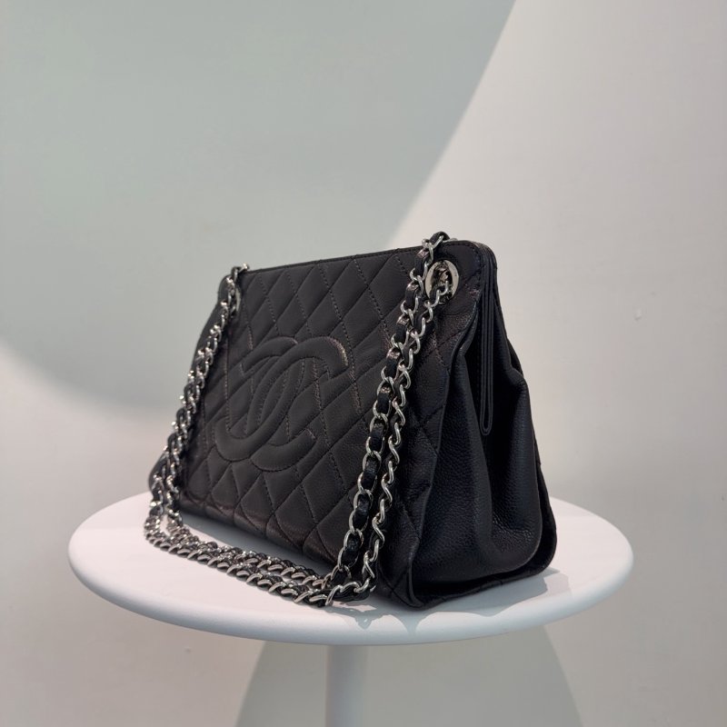 香奈兒/Chanel 黑銀荔枝皮tote鏈條包-2