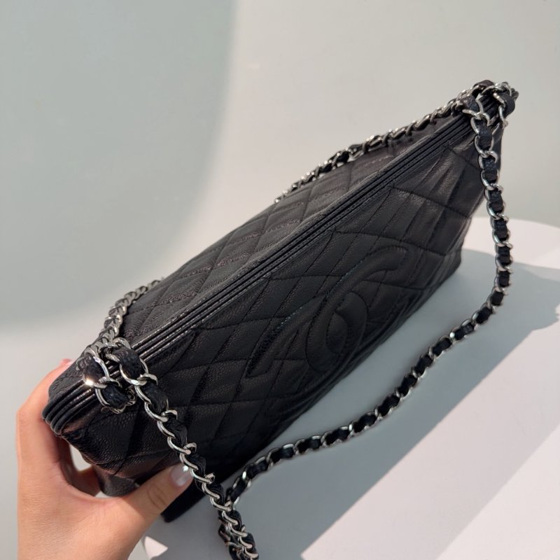 香奈兒/Chanel 黑銀荔枝皮tote鏈條包-3