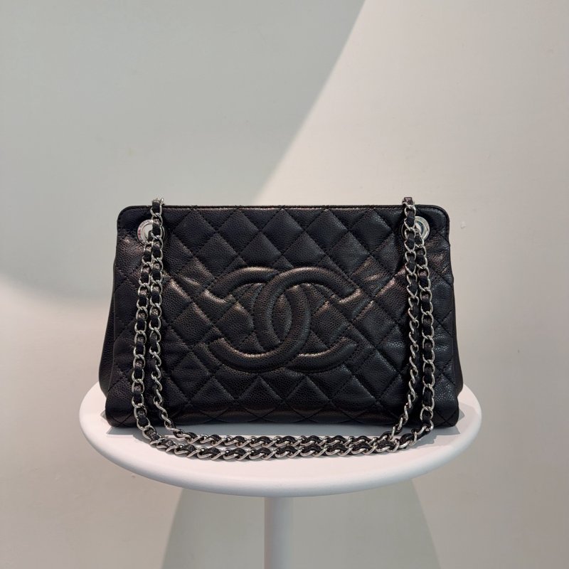 香奈兒/Chanel 黑銀荔枝皮tote鏈條包-5