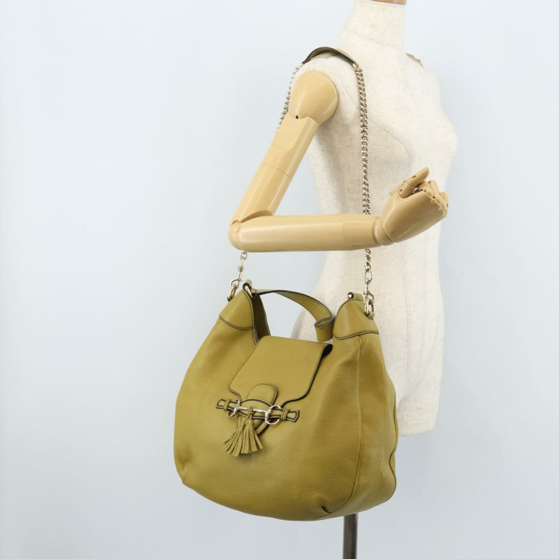 【日本直送】GUCCI 馬銜扣 Emily 手提包 皮革 兩用 綠色 金色 322226 正品 174040A-23