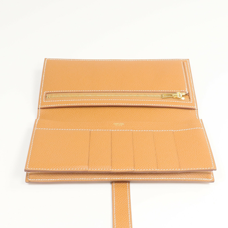 HERMES Epsom皮革Bearn Long Wallet長錢包Gold-5