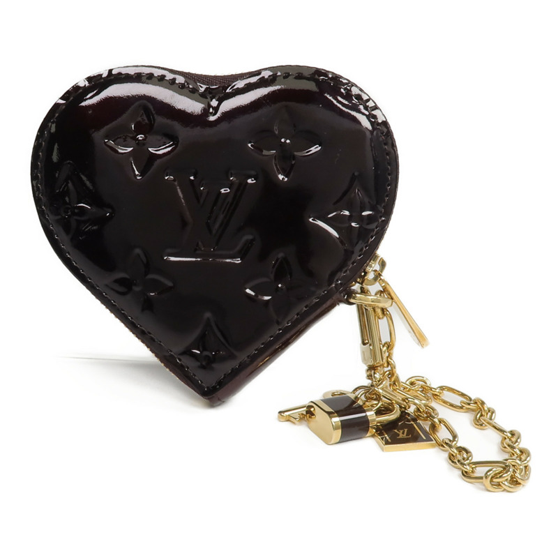 LOUIS VUITTON Monogram Vernis Porte Monnaie Coeur錢包Amarante-2