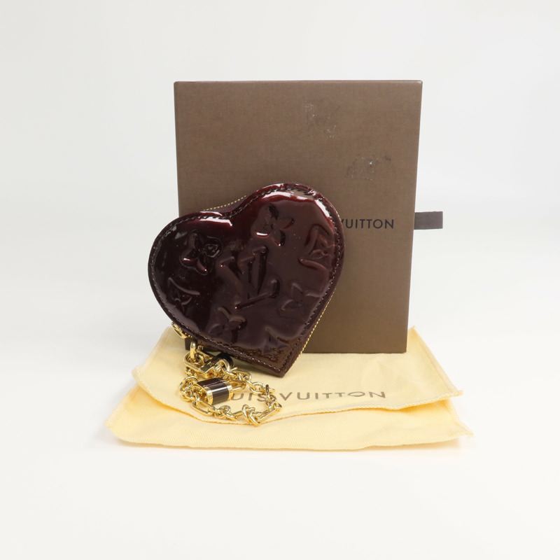 LOUIS VUITTON Monogram Vernis Porte Monnaie Coeur錢包Amarante-6