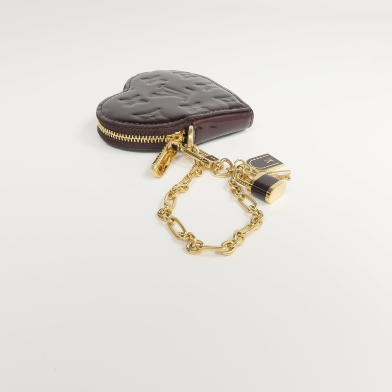 LOUIS VUITTON Monogram Vernis Porte Monnaie Coeur錢包Amarante-7