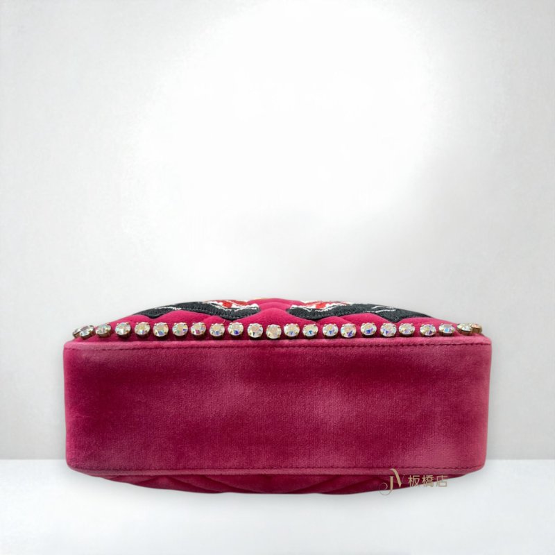 JY0375-GUCCI包包 MARMONT桃粉絲絨金釦黑豹刺繡小號台灣限定相機包 447632-4