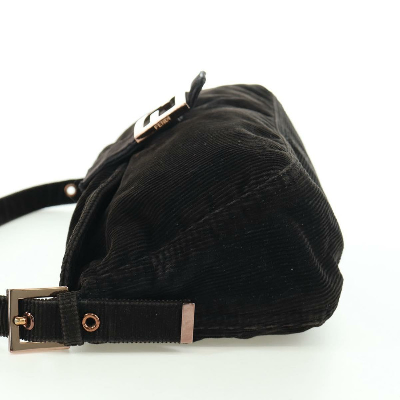 【日本直送】FENDI Mamma Baguette 單肩包 燈芯絨 黑色 銀色 正品 ARZ587SAV-2