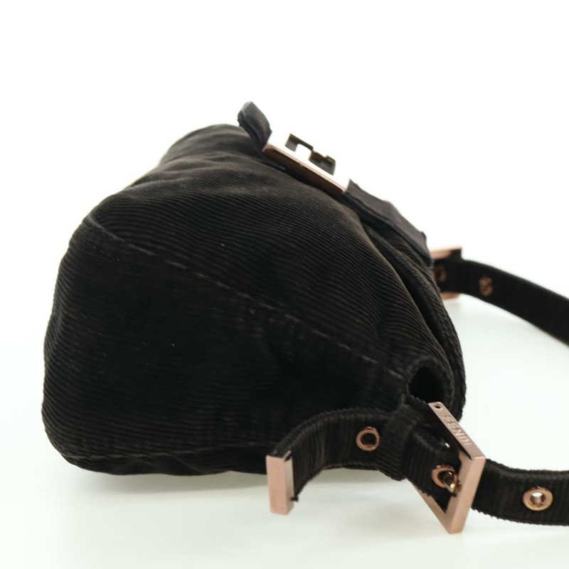【日本直送】FENDI Mamma Baguette 單肩包 燈芯絨 黑色 銀色 正品 ARZ587SAV-3