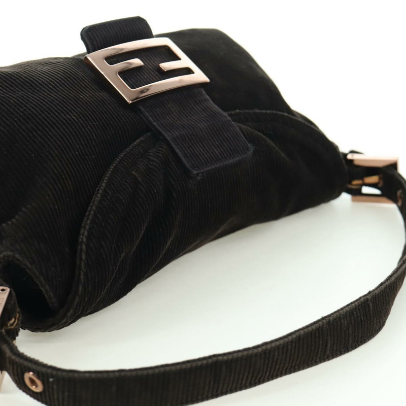 【日本直送】FENDI Mamma Baguette 單肩包 燈芯絨 黑色 銀色 正品 ARZ587SAV-5