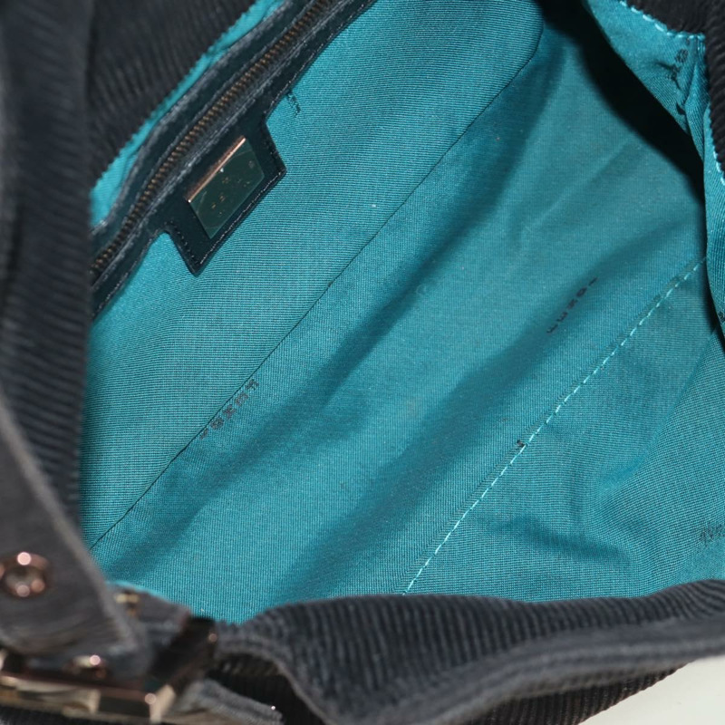 【日本直送】FENDI Mamma Baguette 單肩包 燈芯絨 黑色 銀色 正品 ARZ587SAV-8