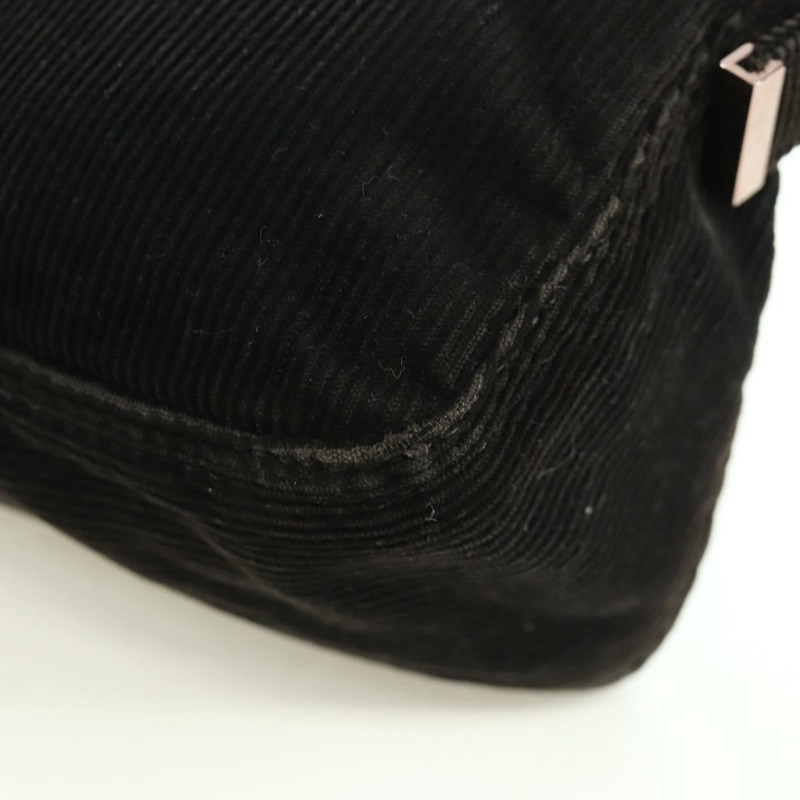 【日本直送】FENDI Mamma Baguette 單肩包 燈芯絨 黑色 銀色 正品 ARZ587SAV-17