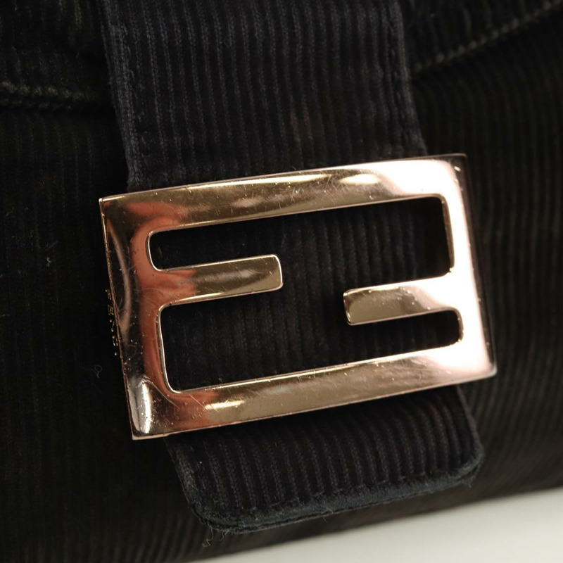 【日本直送】FENDI Mamma Baguette 單肩包 燈芯絨 黑色 銀色 正品 ARZ587SAV-18