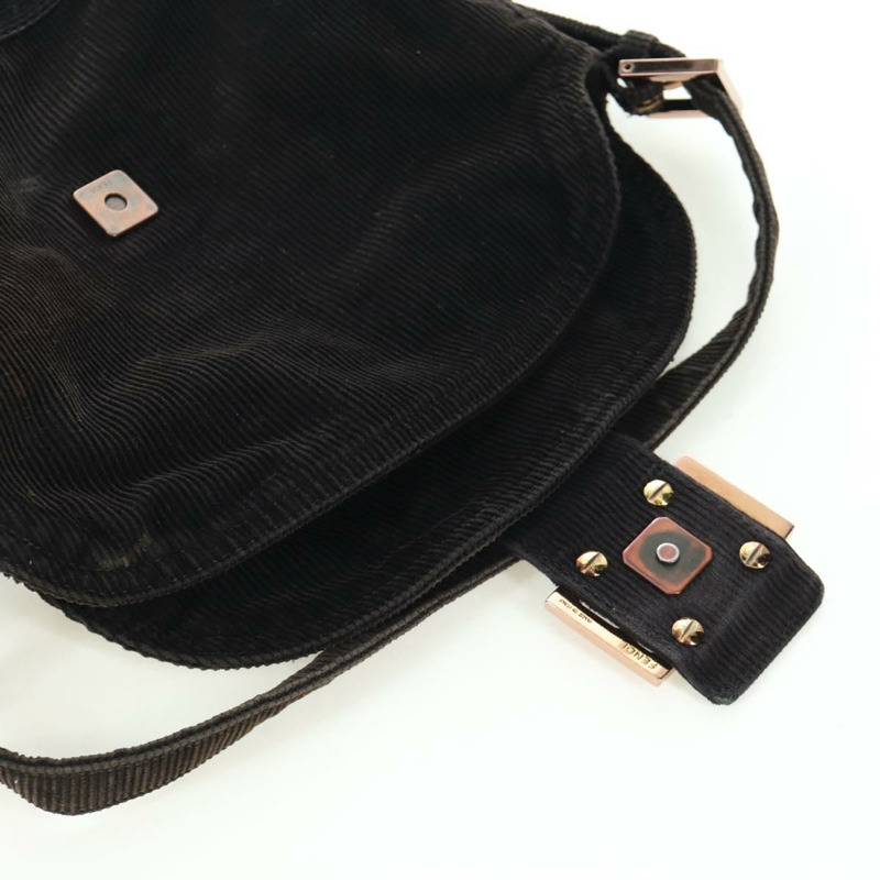 【日本直送】FENDI Mamma Baguette 單肩包 燈芯絨 黑色 銀色 正品 ARZ587SAV-19