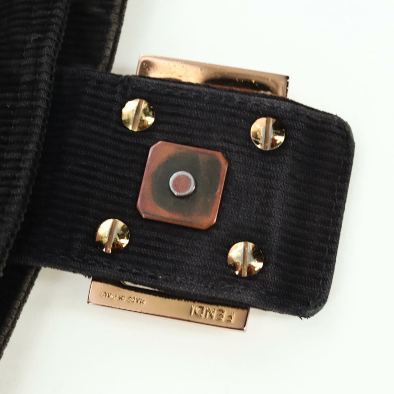 【日本直送】FENDI Mamma Baguette 單肩包 燈芯絨 黑色 銀色 正品 ARZ587SAV-20