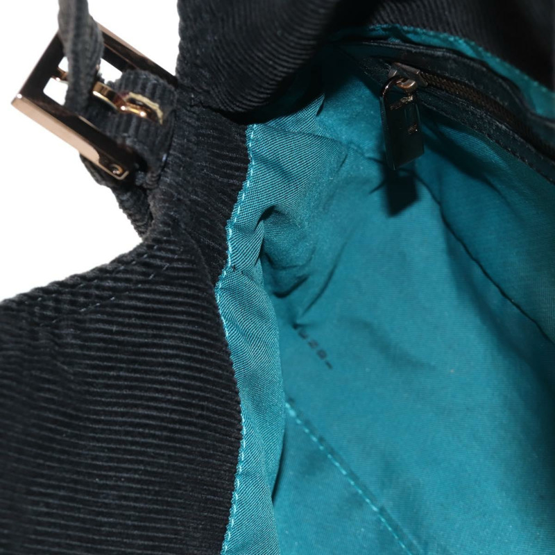 【日本直送】FENDI Mamma Baguette 單肩包 燈芯絨 黑色 銀色 正品 ARZ587SAV-23