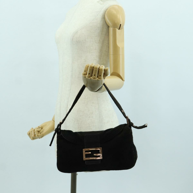 【日本直送】FENDI Mamma Baguette 單肩包 燈芯絨 黑色 銀色 正品 ARZ587SAV-27