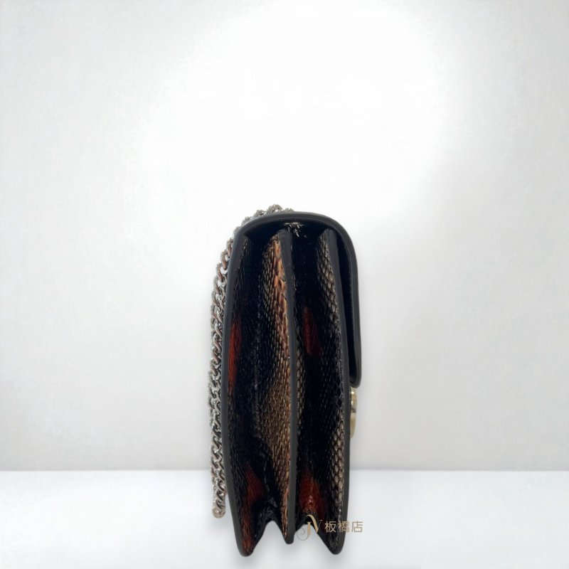 JY0379-GUCCI包包 lnterlocking 多色蟒蛇皮GG銀釦棕內裡中型下蓋鏈包387606-1