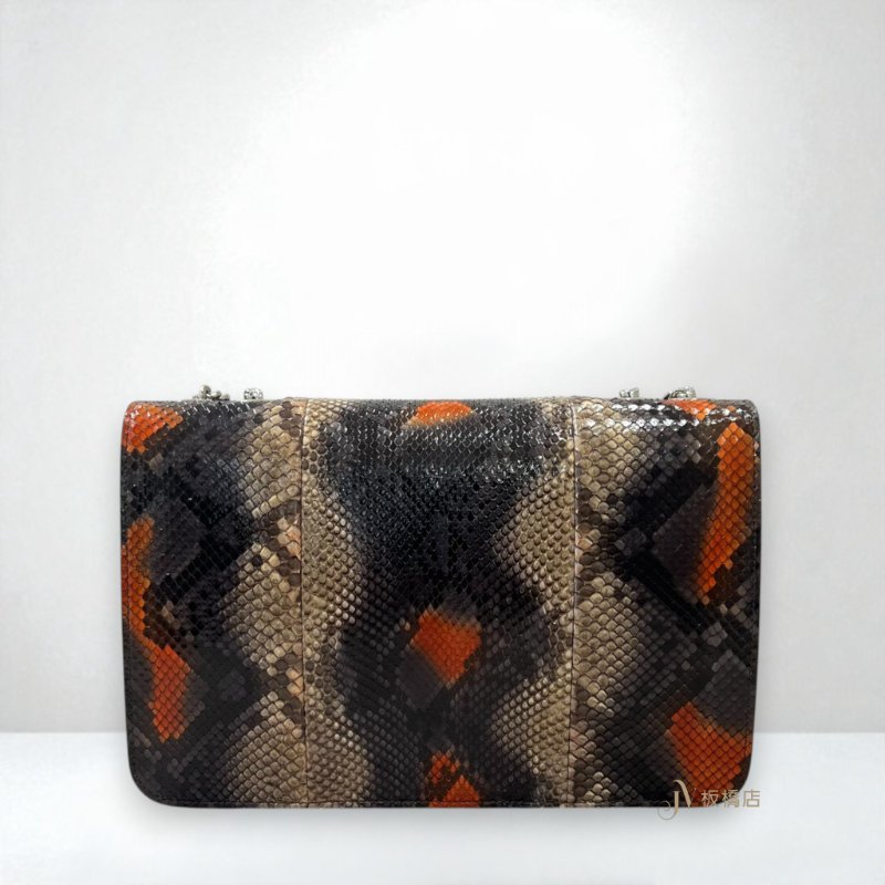 JY0379-GUCCI包包 lnterlocking 多色蟒蛇皮GG銀釦棕內裡中型下蓋鏈包387606-3