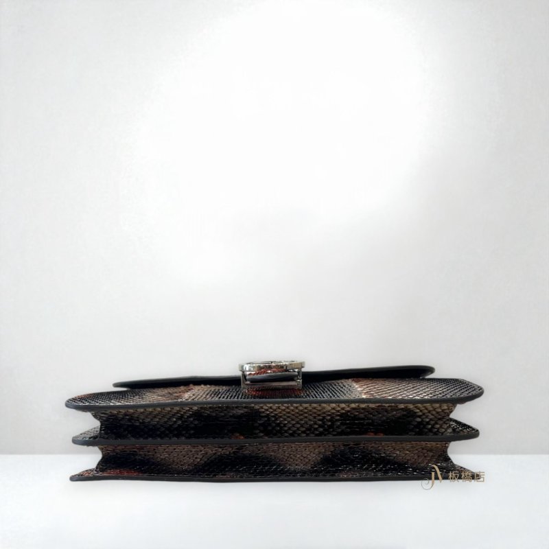 JY0379-GUCCI包包 lnterlocking 多色蟒蛇皮GG銀釦棕內裡中型下蓋鏈包387606-4